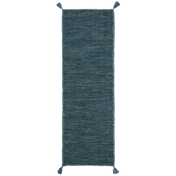 SAFAVIEH Montauk Bijar Solid Cotton Runner Rug, Blue/Black, 2'3" x 5'