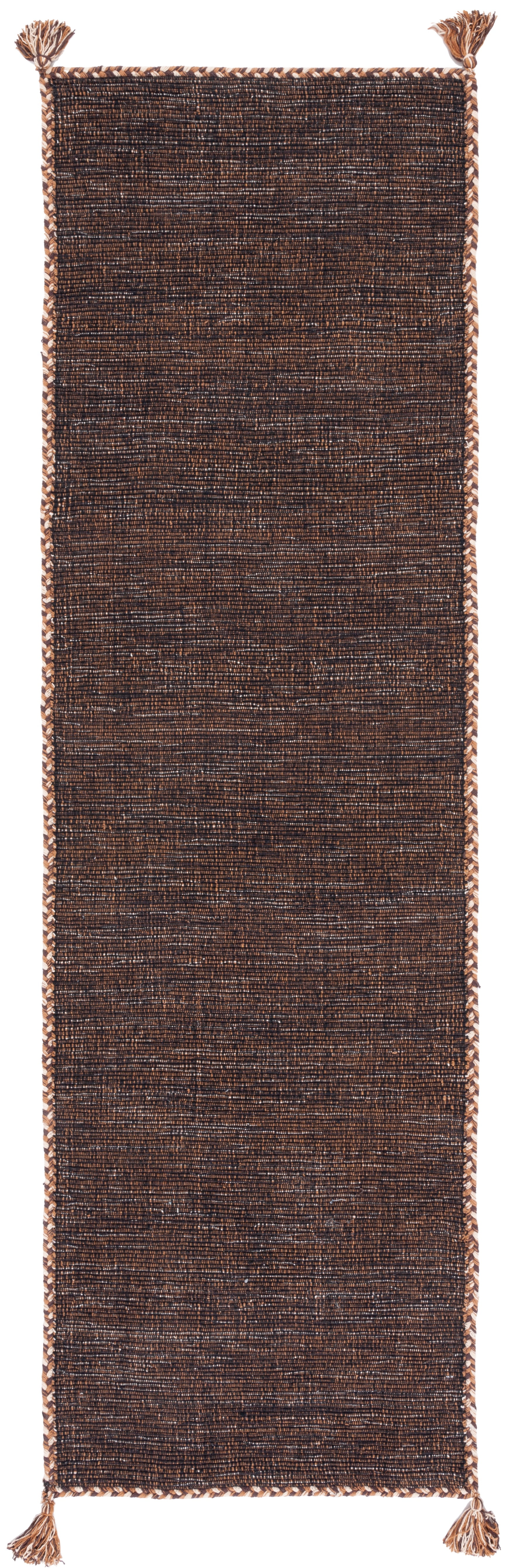 SAFAVIEH Montauk Bijar Solid Cotton Runner Rug, Brown/Black, 2'3" x 9'