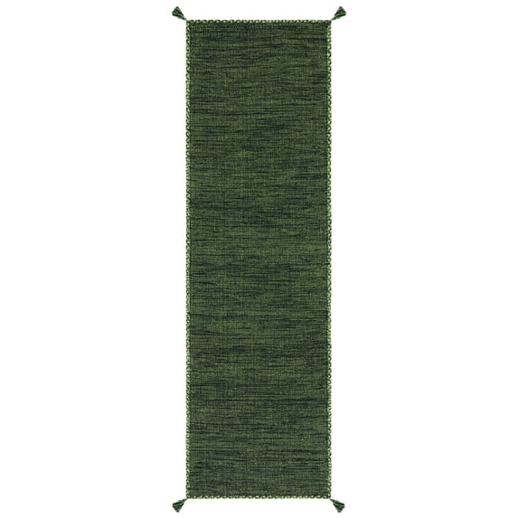SAFAVIEH Montauk Bijar Solid Cotton Runner Rug, Green/Black, 2'3" x 10'