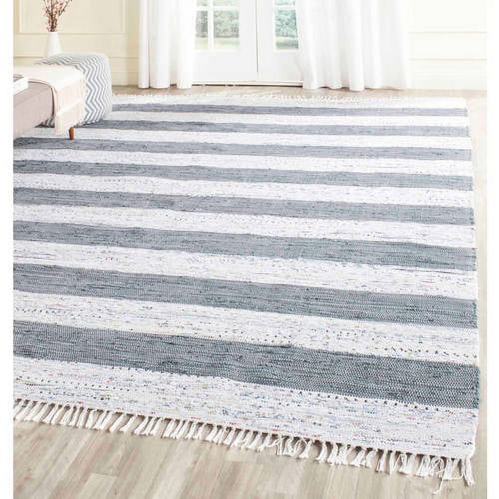 Ivory and Grey Striped Cotton Flatweave Rug