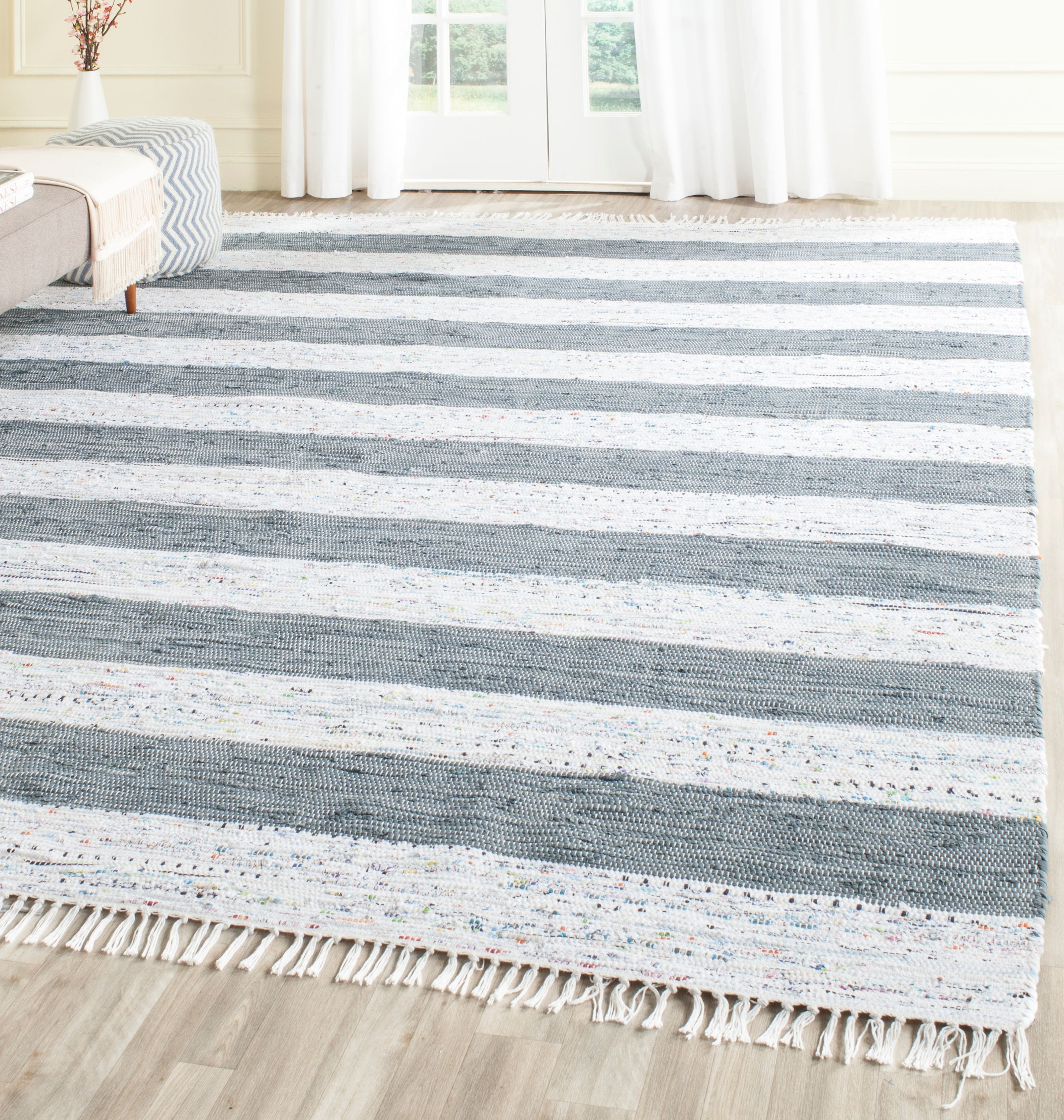 Montauk 8' x 10' Off-White and Gray Cotton Striped Rug