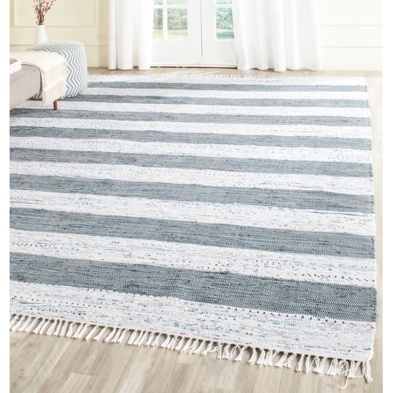 SAFAVIEH Montauk Cainneach Striped Cotton Area Rug, Ivory/Grey, 9' x 12'
