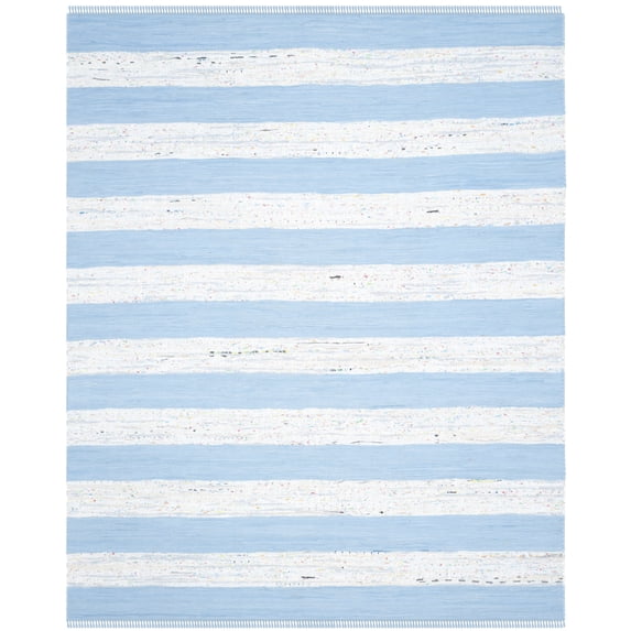 SAFAVIEH Montauk Cainneach Striped Cotton Area Rug, Ivory/Turquoise, 2'3" x 3'9"