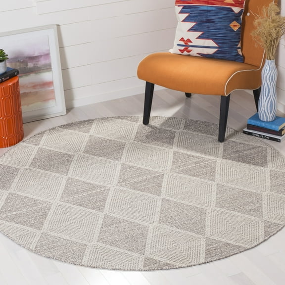 SAFAVIEH Montauk Caleb Geometric Diamond Cotton Area Rug, Grey, 6' x 6' Round