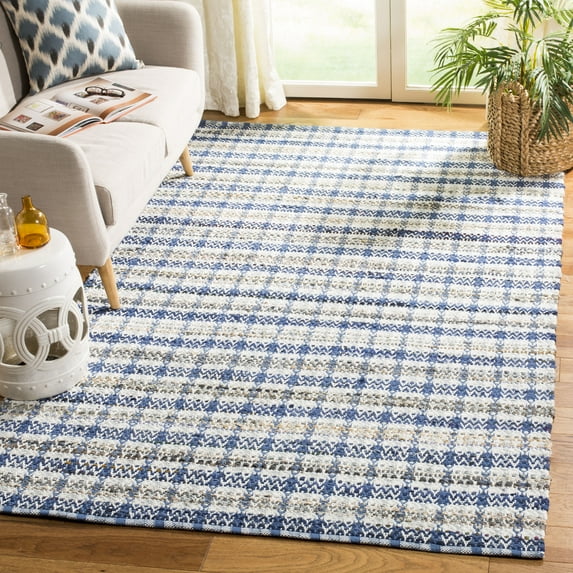 SAFAVIEH Montauk Candelario Striped Cotton Area Rug, Blue/Multi, 6' x 6' Square