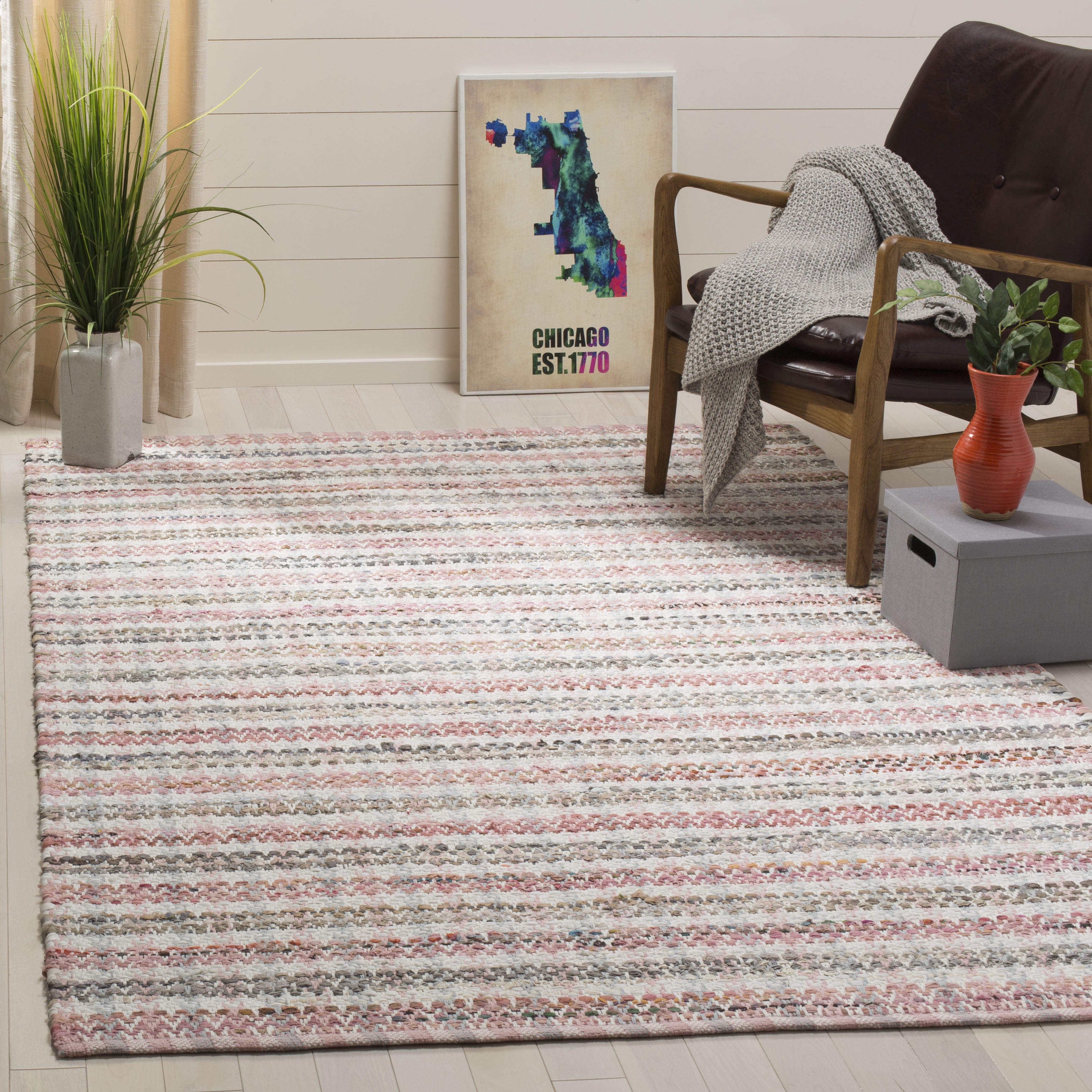 Montauk 6' x 6' Pink/Multi Flat Woven Wool Cotton Area Rug