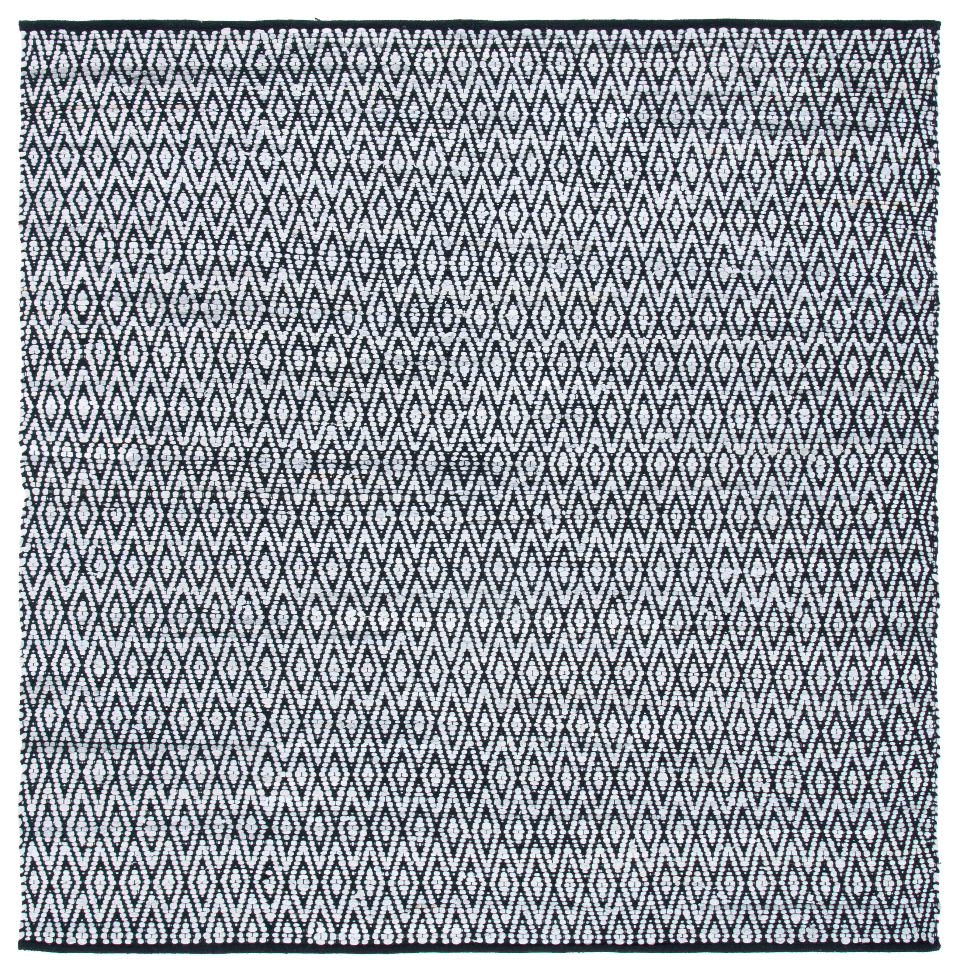 Handmade Black Geometric Cotton Square Rug, 6' x 6'