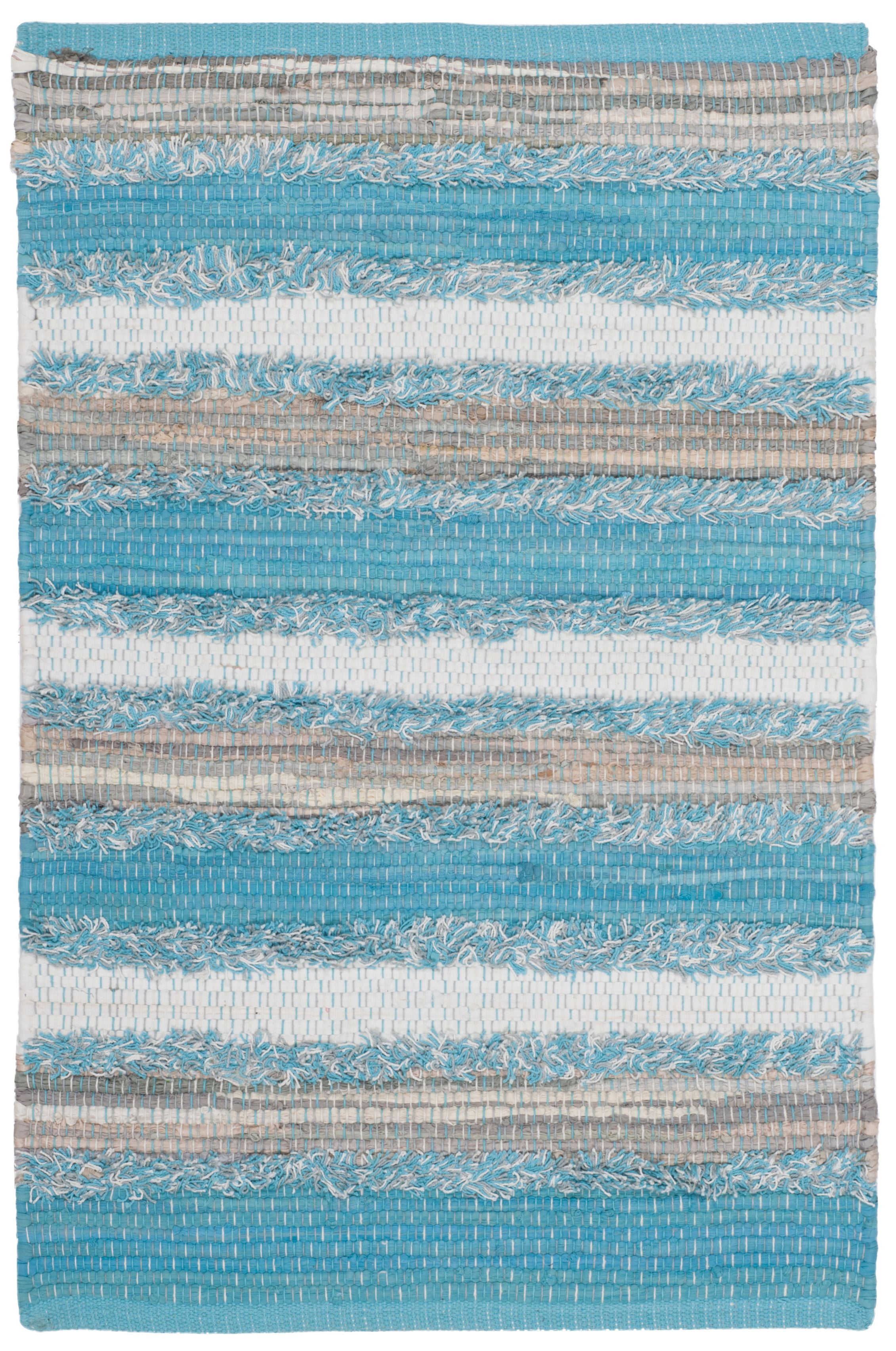 Coastal Breeze Aqua & Multi Handwoven Cotton 2'6" x 4' Rug