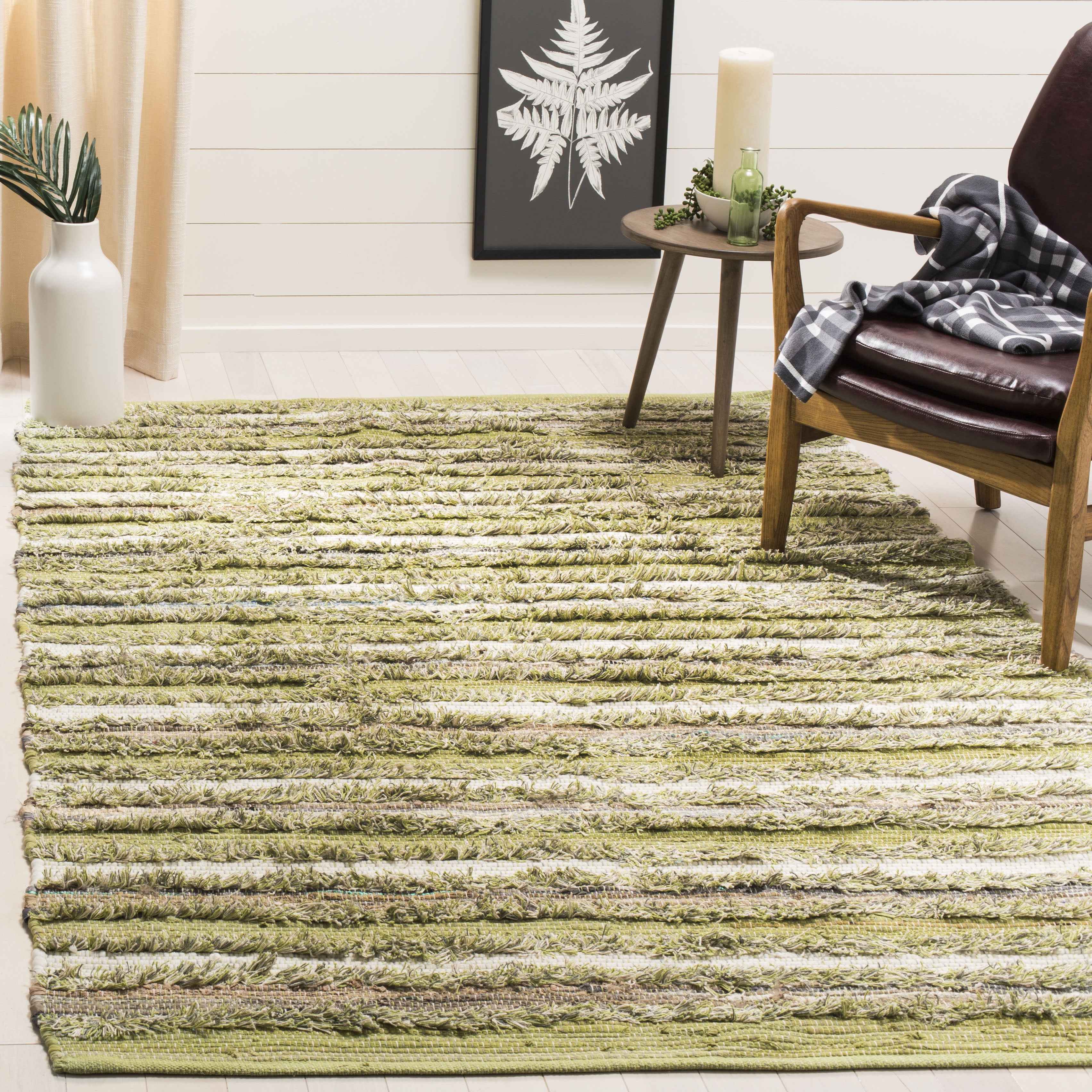 Coastal Charm Green and Multi Handmade Wool-Cotton Blend Area Rug, 5' x 8'