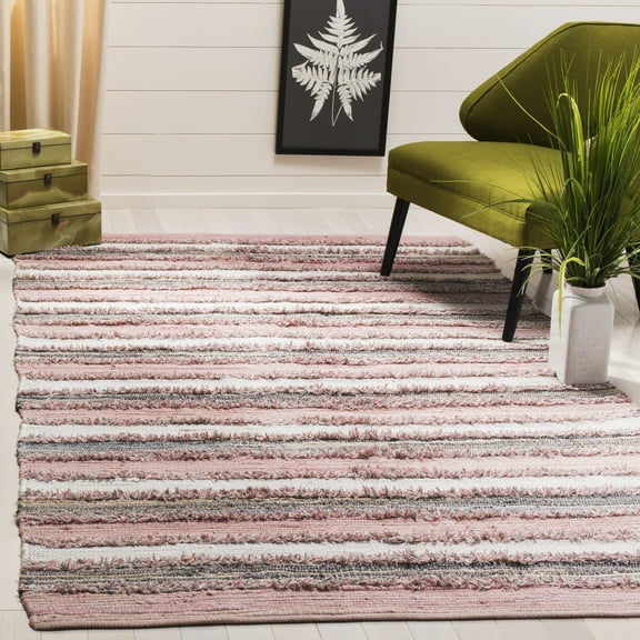SAFAVIEH Montauk Coilean Striped Cotton Area Rug, Pink/Multi, 6' x 6' Square