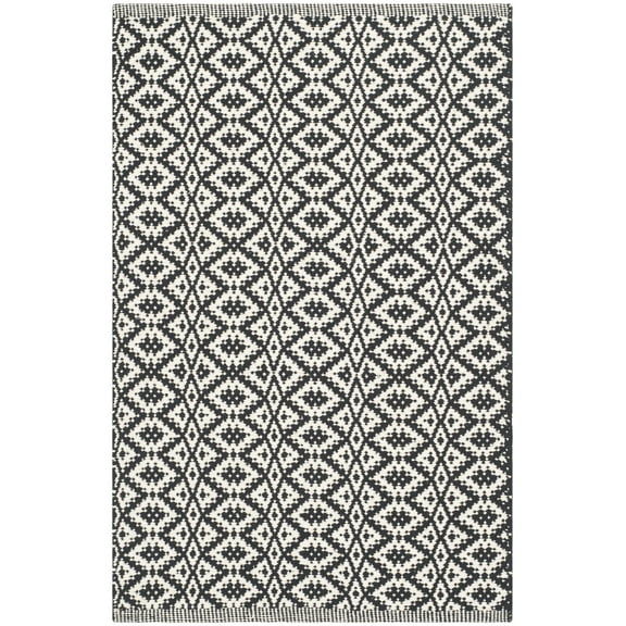 SAFAVIEH Montauk Corrine Geometric Cotton Area Rug, Ivory/Black, 2'3" x 3'9"