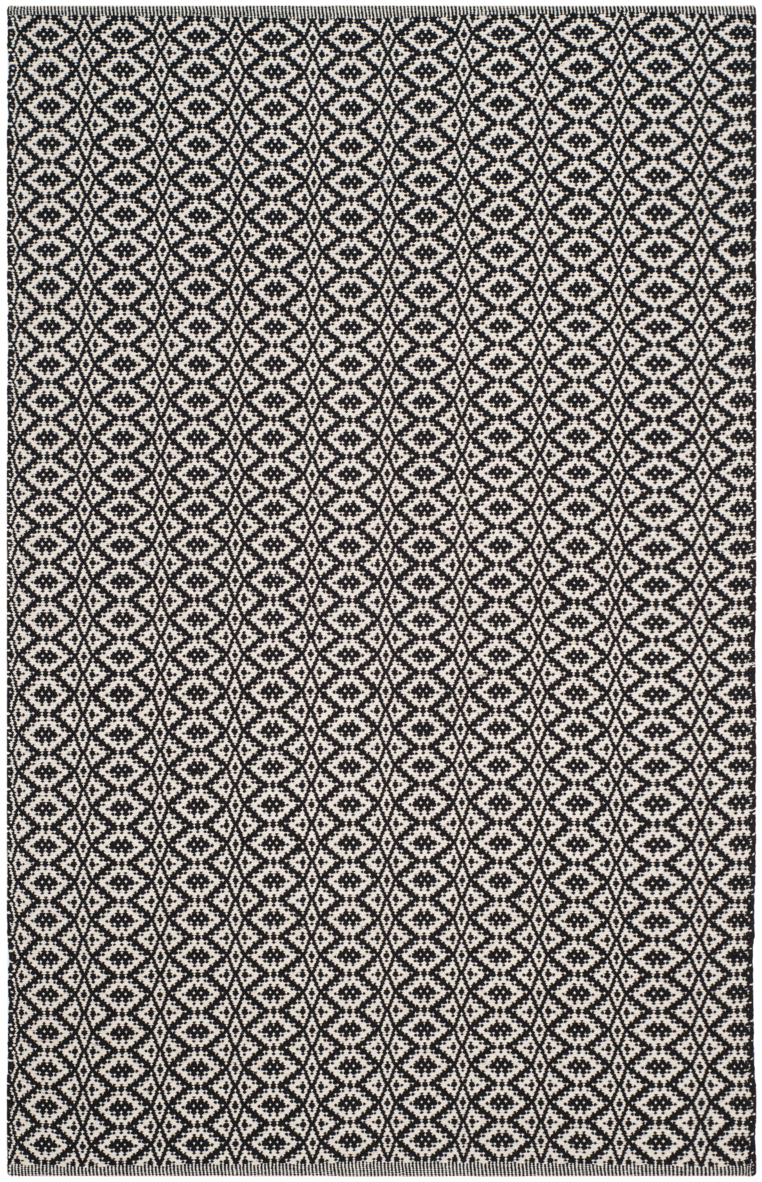 Ivory and Black Hand-Woven Cotton Wool Montauk Area Rug