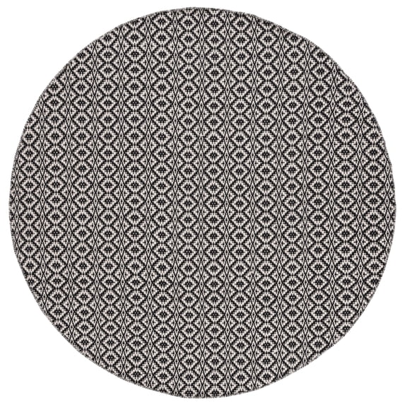 SAFAVIEH Montauk Corrine Geometric Cotton Area Rug, Ivory/Black, 6' x 6' Round