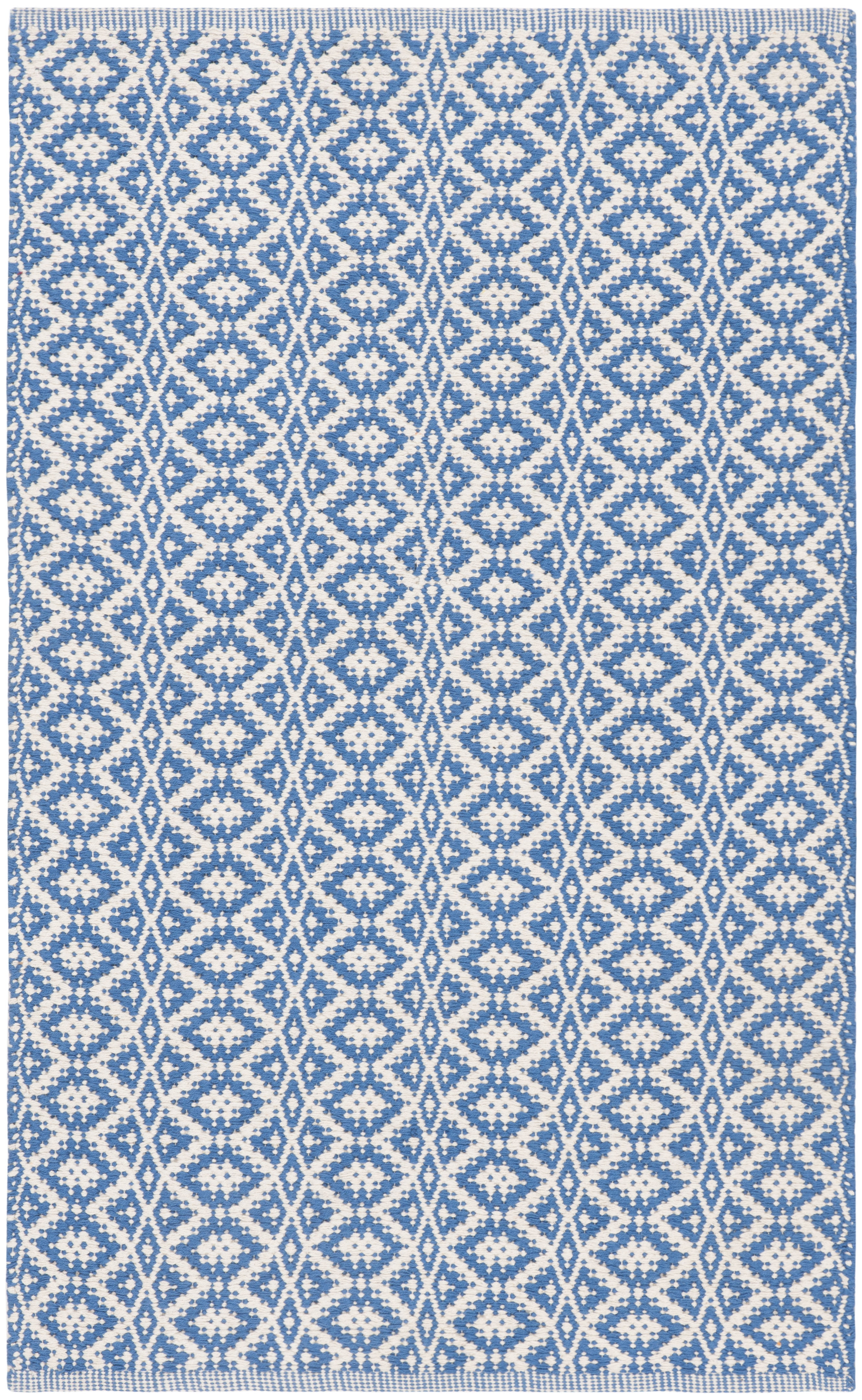 Ivory and Blue Geometric Cotton Handwoven Area Rug