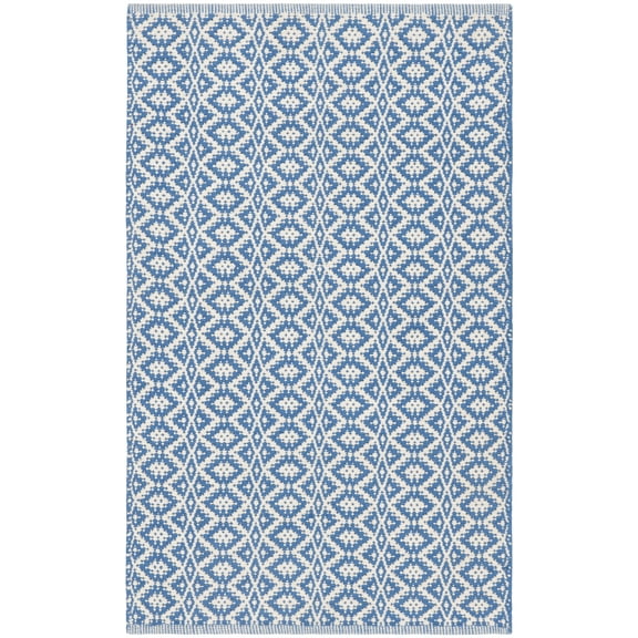 SAFAVIEH Montauk Corrine Geometric Cotton Area Rug, Ivory/Blue, 2'6" x 4'
