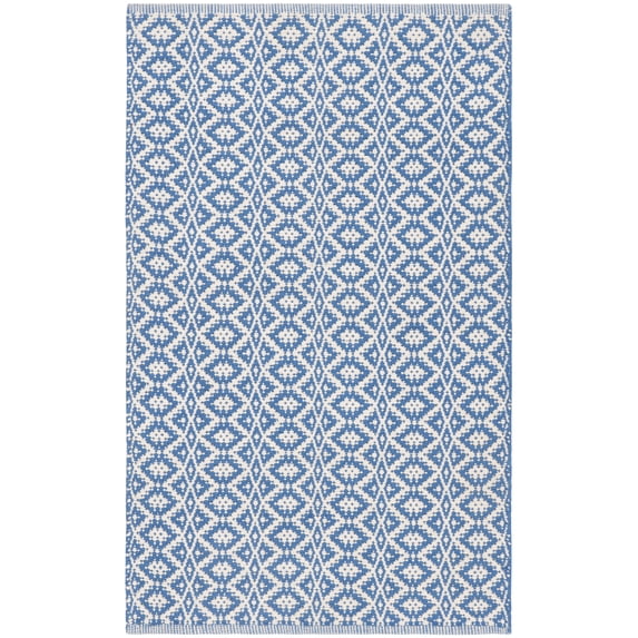 SAFAVIEH Montauk Corrine Geometric Cotton Area Rug, Ivory/Blue, 2'6" x 4'