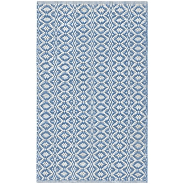 SAFAVIEH Montauk Corrine Geometric Cotton Area Rug, Ivory/Blue, 3' x 5'