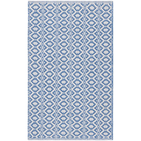 SAFAVIEH Montauk Corrine Geometric Cotton Area Rug, Ivory/Blue, 3' x 5'
