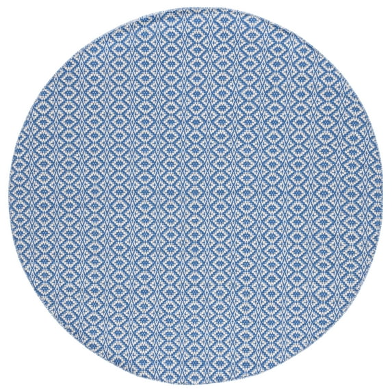SAFAVIEH Montauk Corrine Geometric Cotton Area Rug, Ivory/Blue, 6' x 6' Round