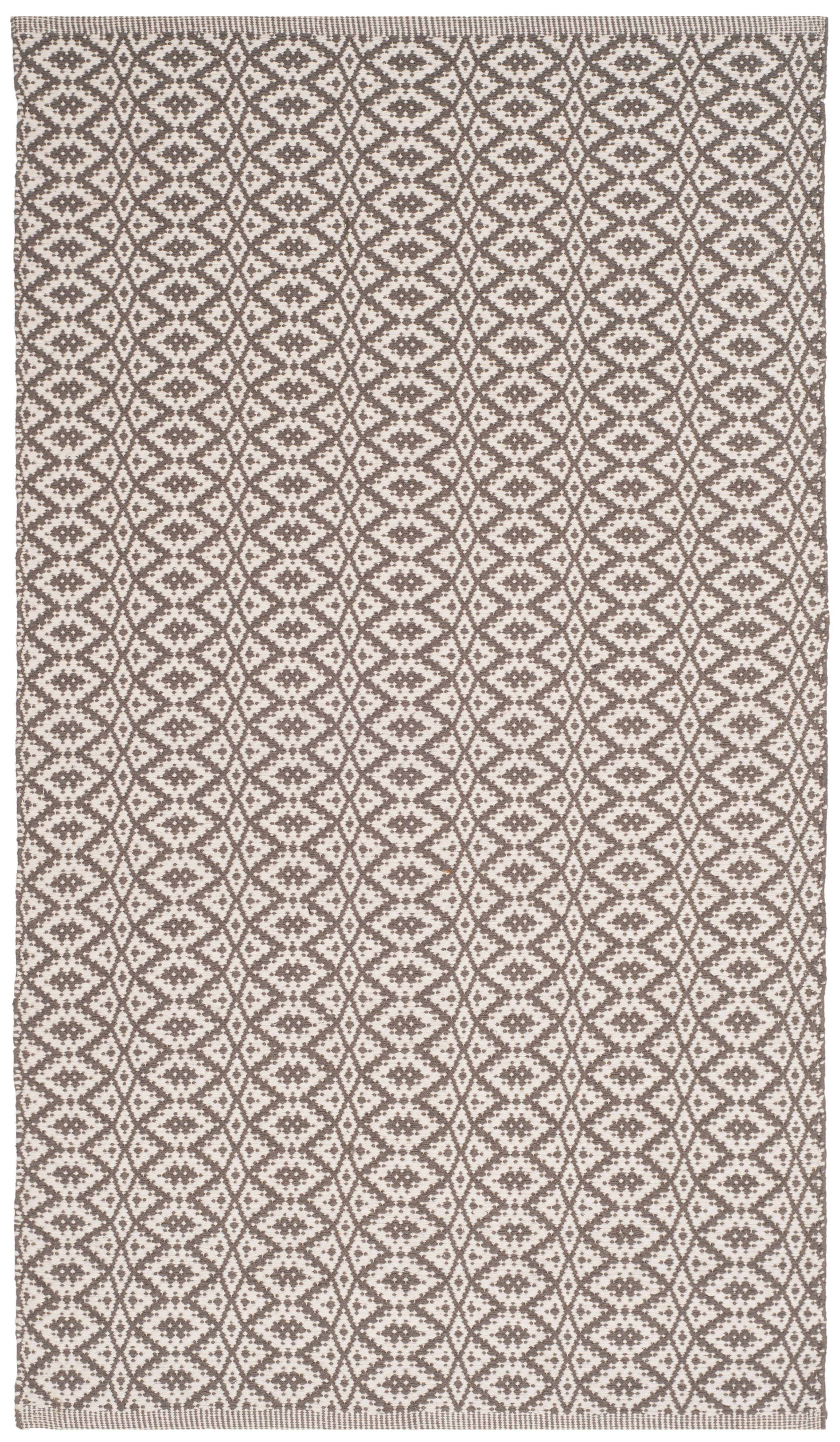 Ivory and Gray Geometric Handwoven Cotton Area Rug, 3' x 5'