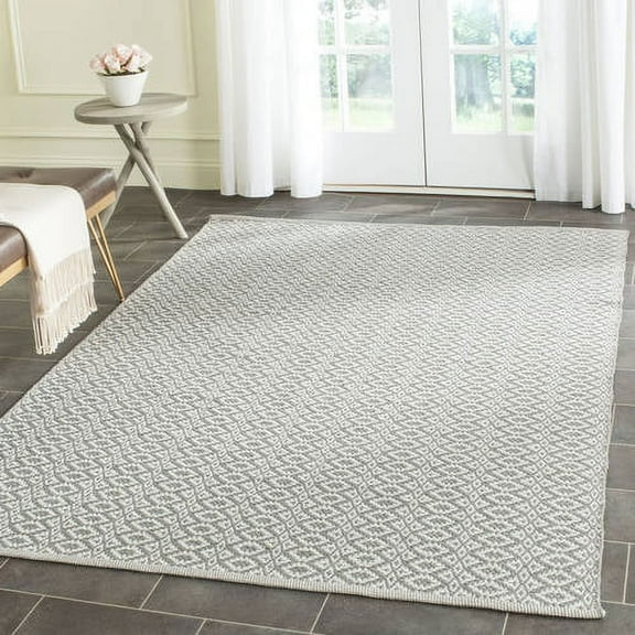 SAFAVIEH Montauk Corrine Geometric Cotton Area Rug, Ivory/Grey, 5' x 7'