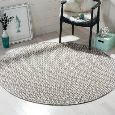 SAFAVIEH Montauk Corrine Geometric Cotton Area Rug, Ivory/Grey, 6' x 6' Round