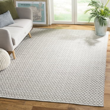 SAFAVIEH Montauk Corrine Geometric Cotton Area Rug, Ivory/Grey, 6' x 6' Square