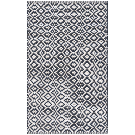 SAFAVIEH Montauk Corrine Geometric Cotton Area Rug, Ivory/Navy, 2' x 3'