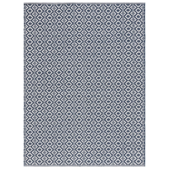SAFAVIEH Montauk Corrine Geometric Cotton Area Rug, Ivory/Navy, 4' x 6'