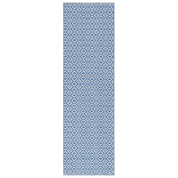 SAFAVIEH Montauk Corrine Geometric Cotton Runner Rug, Ivory/Blue, 2'3" x 8'