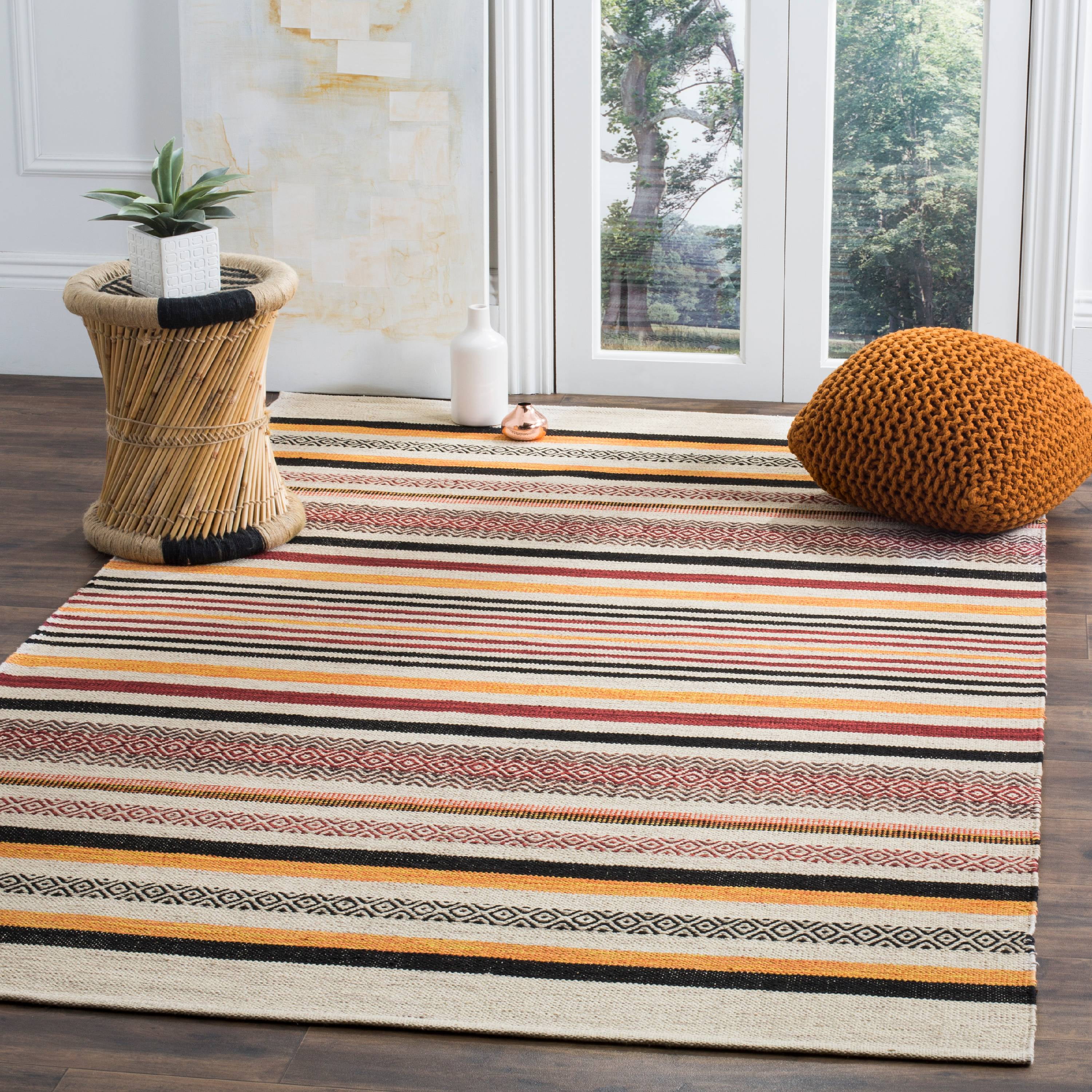 SAFAVIEH Montauk Crawford Striped Soft Braided Cotton Area Rug, Red/Multi, 4' x 6'