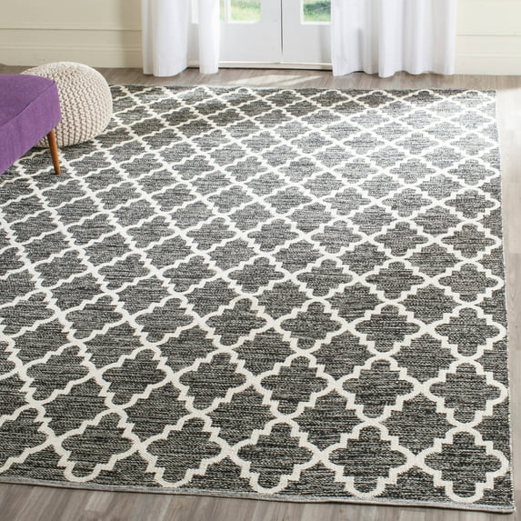 SAFAVIEH Montauk Crispian Geometric Quatrefoils Cotton Area Rug, Black/Ivory, 9' x 12'
