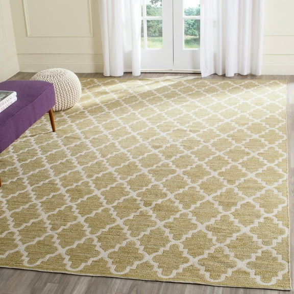 SAFAVIEH Montauk Crispian Geometric Quatrefoils Cotton Area Rug, Green/Ivory, 9' x 12'