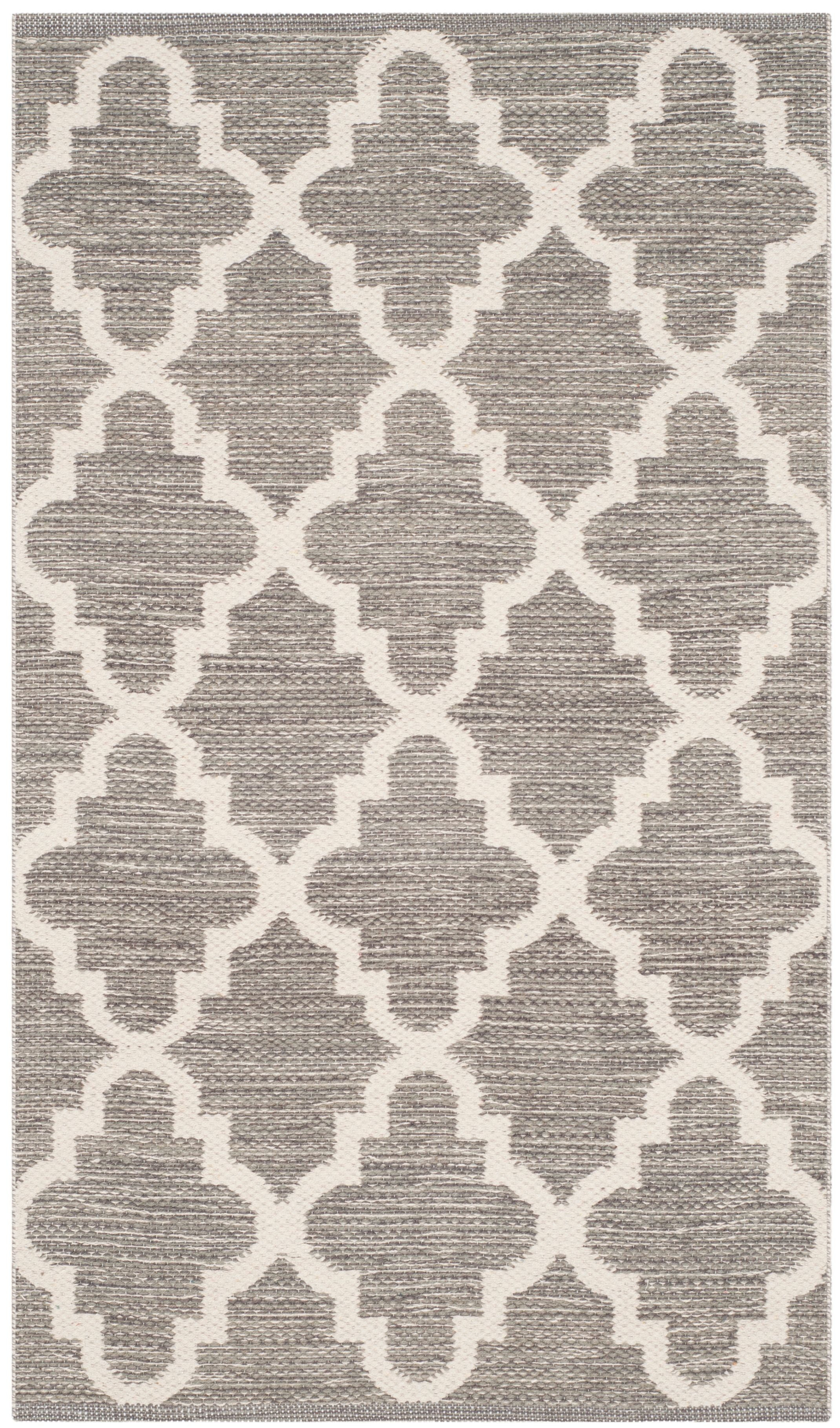 Grey and Ivory Flat Woven Wool Cotton Area Rug