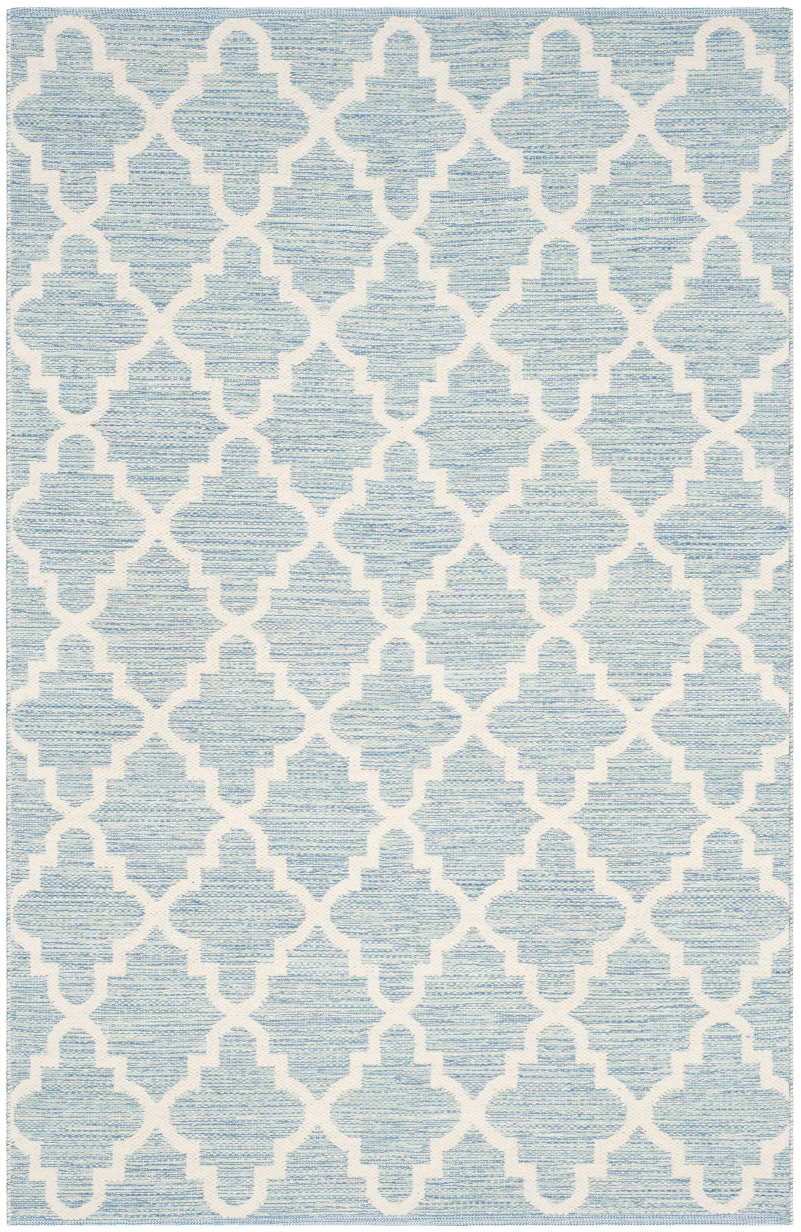 Light Blue and Ivory Cotton Trellis 3'x5' Handmade Reversible Rug