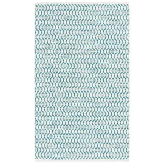 SAFAVIEH Montauk Crystal Geometric Cotton Area Rug, Aqua/Ivory, 3' x 5'