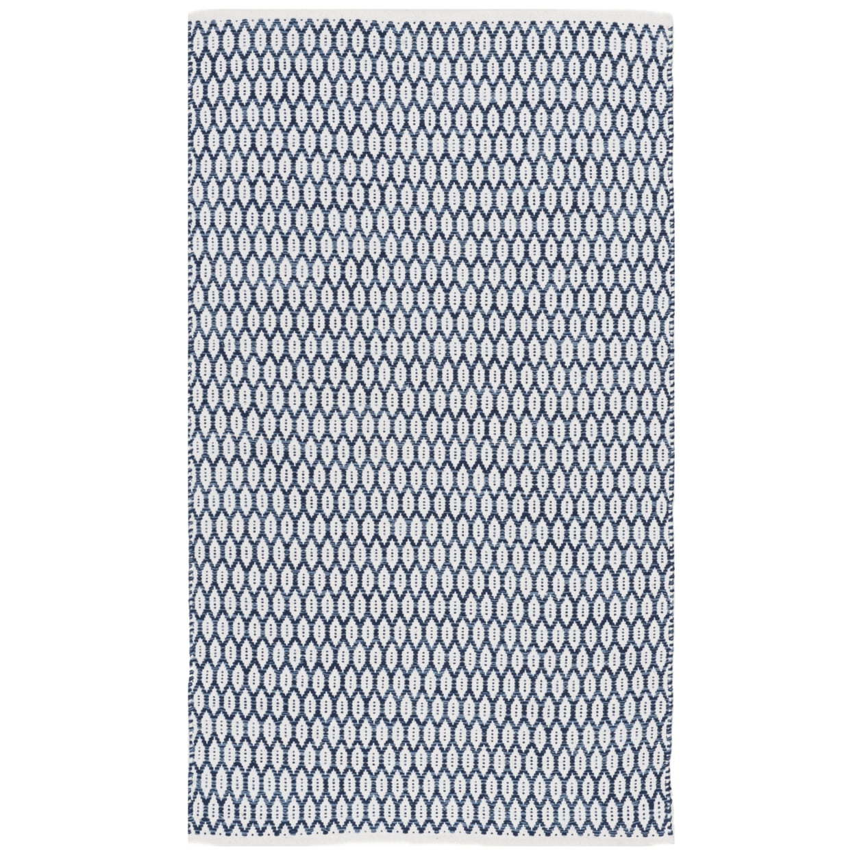 Hand-Crafted Navy/Ivory Geometric Wool-Cotton Blend Rug, 3' x 5'