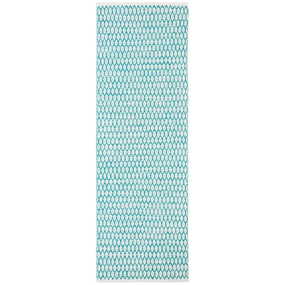 SAFAVIEH Montauk Crystal Geometric Cotton Runner Rug, Aqua/Ivory, 2'3" x 7'