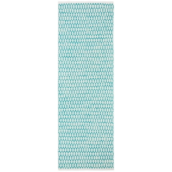 SAFAVIEH Montauk Crystal Geometric Cotton Runner Rug, Aqua/Ivory, 2'3" x 9'