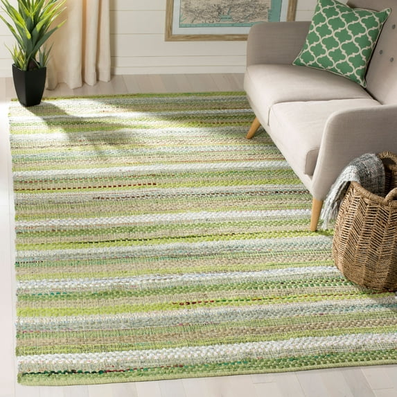 SAFAVIEH Montauk Darion Striped Cotton Area Rug, Green/Multi, 3' x 5'
