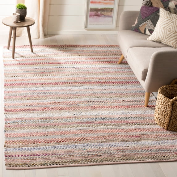 SAFAVIEH Montauk Darion Striped Cotton Area Rug, Pink/Multi, 5' x 8'