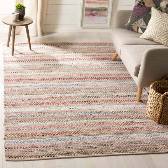 SAFAVIEH Montauk Darion Striped Cotton Area Rug, Pink/Multi, 8' x 10'