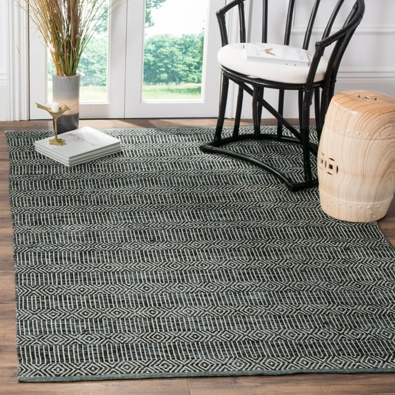 SAFAVIEH Montauk Devnet Geometric Cotton Area Rug, Ivory/Dark Grey, 3' x 5'