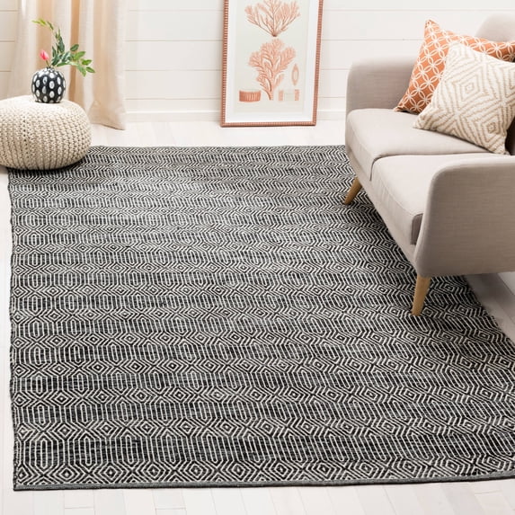 SAFAVIEH Montauk Devnet Geometric Cotton Area Rug, Ivory/Dark Grey, 9' x 12'
