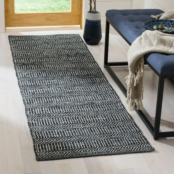 SAFAVIEH Montauk Devnet Geometric Cotton Runner Rug, Ivory/Dark Grey, 2'3" x 9'