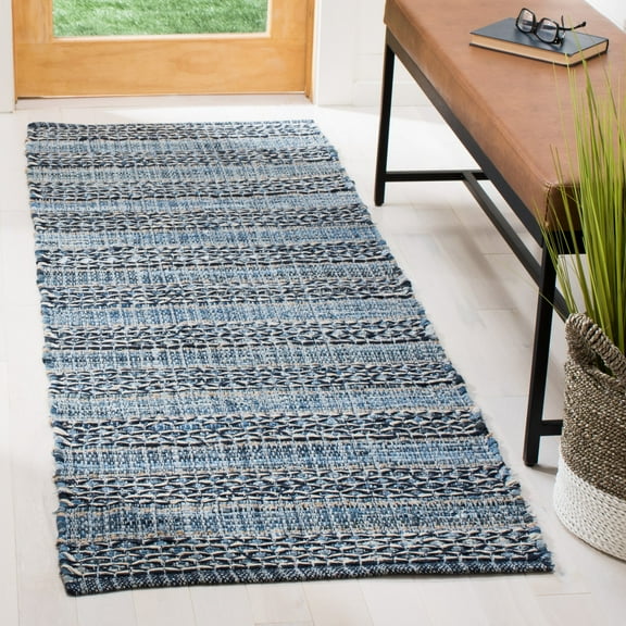 SAFAVIEH Montauk Diana Braided Striped Runner Rug, Blue, 2'3" x 7'
