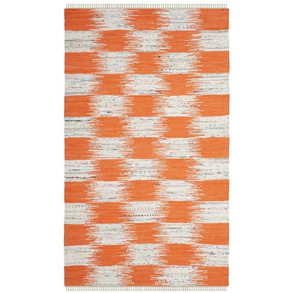SAFAVIEH Montauk Eglantine Checkered Cotton Area Rug, Orange/Multi, 5' x 8'