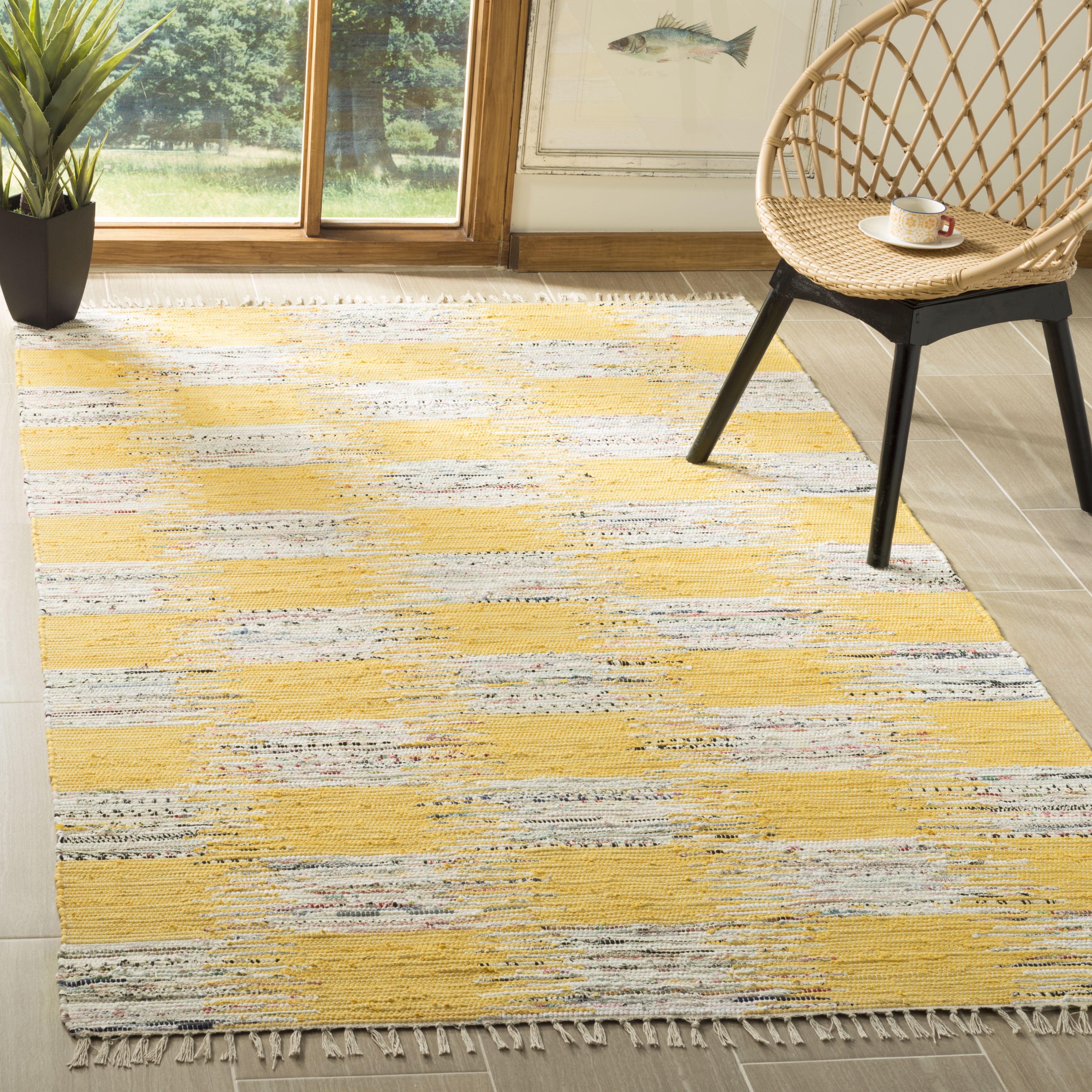 Coastal Charm Yellow & Multi 4' x 6' Hand-Woven Cotton Area Rug
