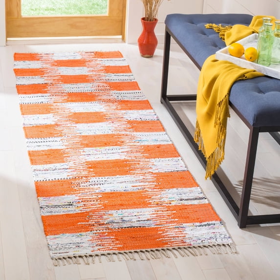 SAFAVIEH Montauk Eglantine Checkered Cotton Runner Rug, Orange/Multi, 2'3" x 7'