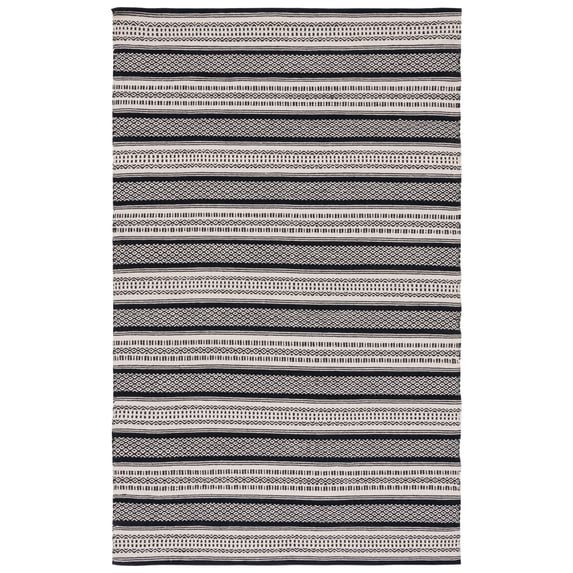 SAFAVIEH Montauk Elizabeth Striped Cotton Area Rug, Black/Ivory, 4' x 6'